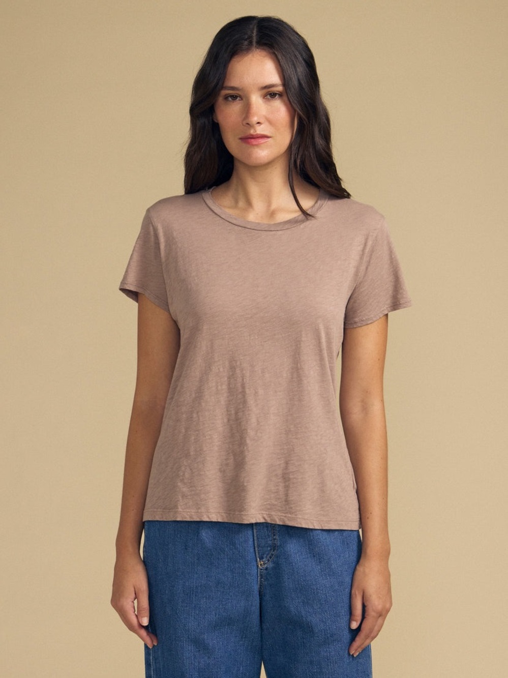 Velvet By Graham & Spencer Vintage Slub Tee Short Sleeve T-shirt Tan Beige Med